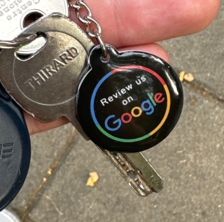 NFC Google Review Fob – a compact, tap-to-review device that makes it easy for customers to leave Google reviews instantly using their smartphone