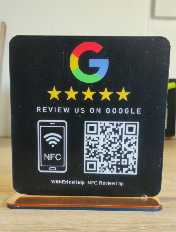 NFC + QR Google review stands