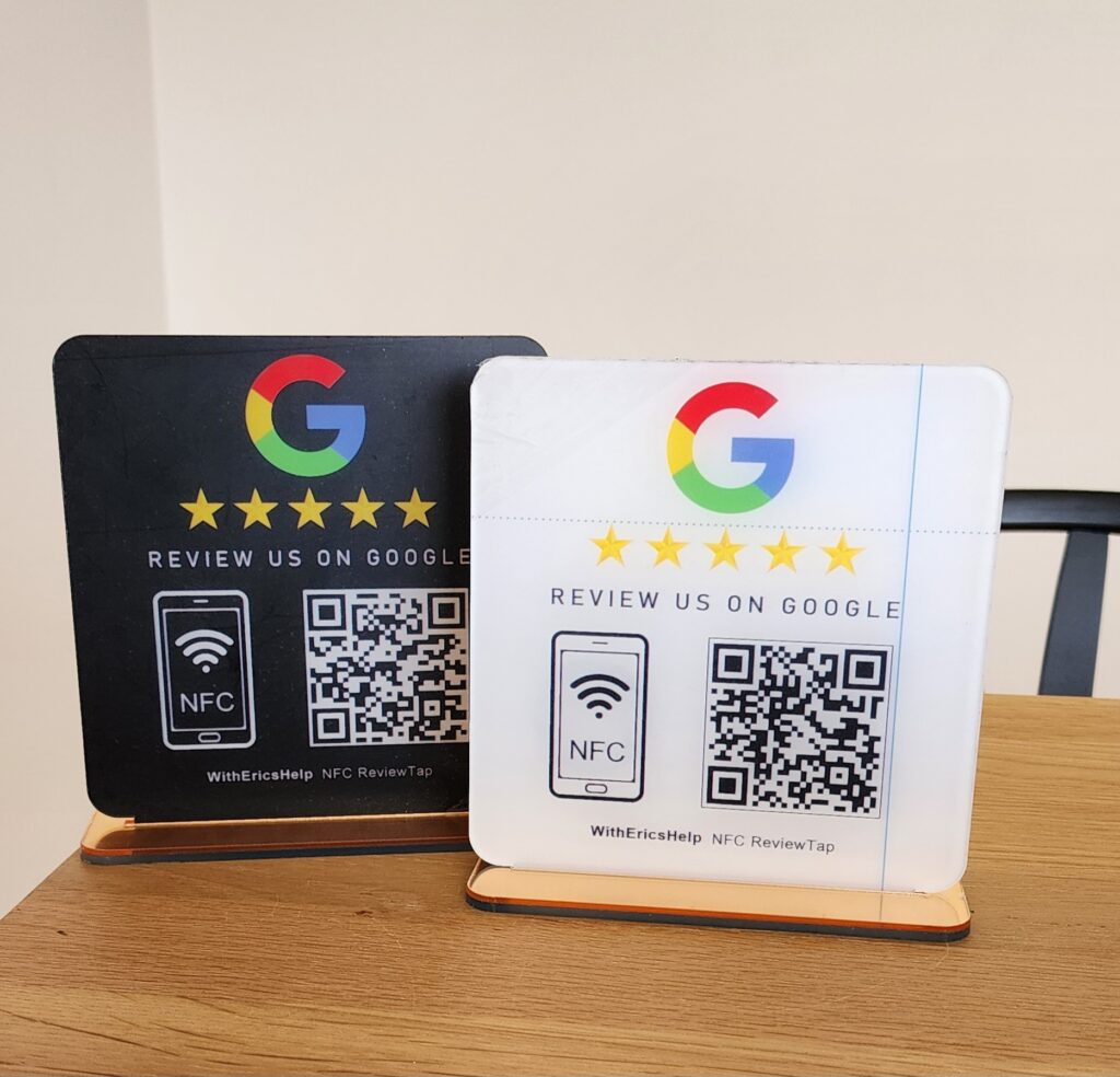 Plaque Google Avis Review QR Code NFC RFID - Adhésive Vitrine 12x12cm PVC Expedy NPGG12
