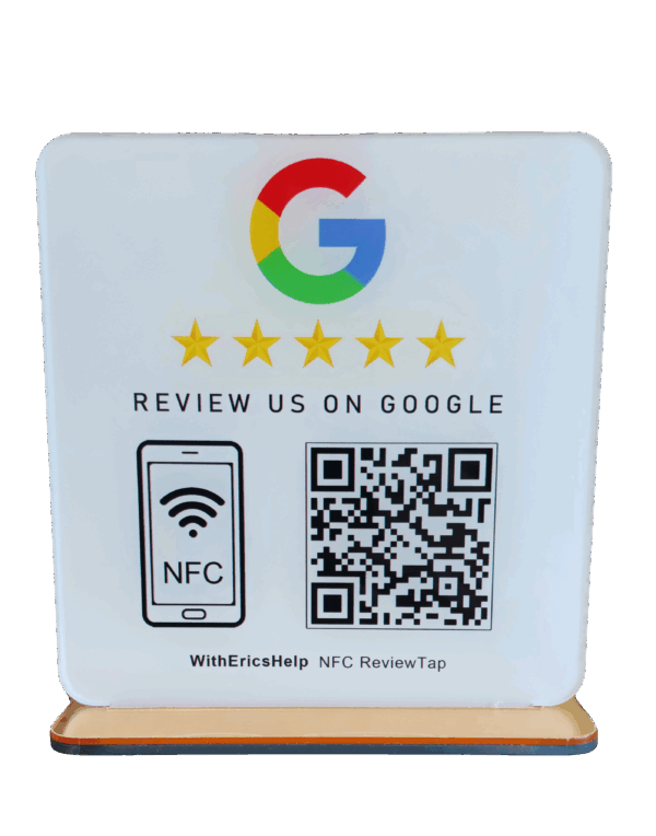 NFC + QR Google review stands