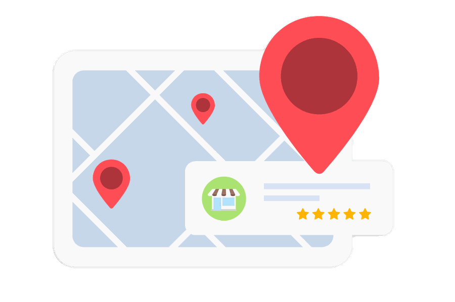 Google Maps pin showing a local business profile with a five-star rating