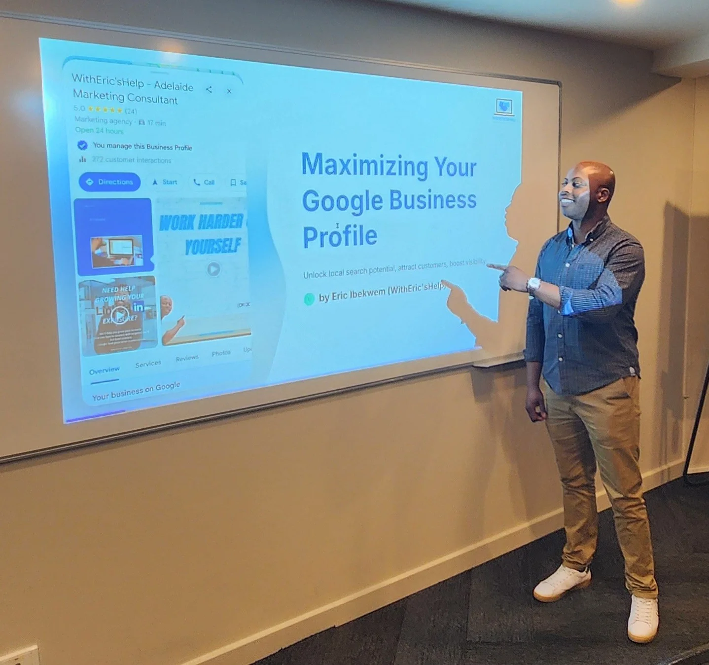 Man presenting Google Business Profile