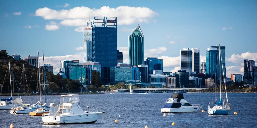 Perth city skyline and Swan River